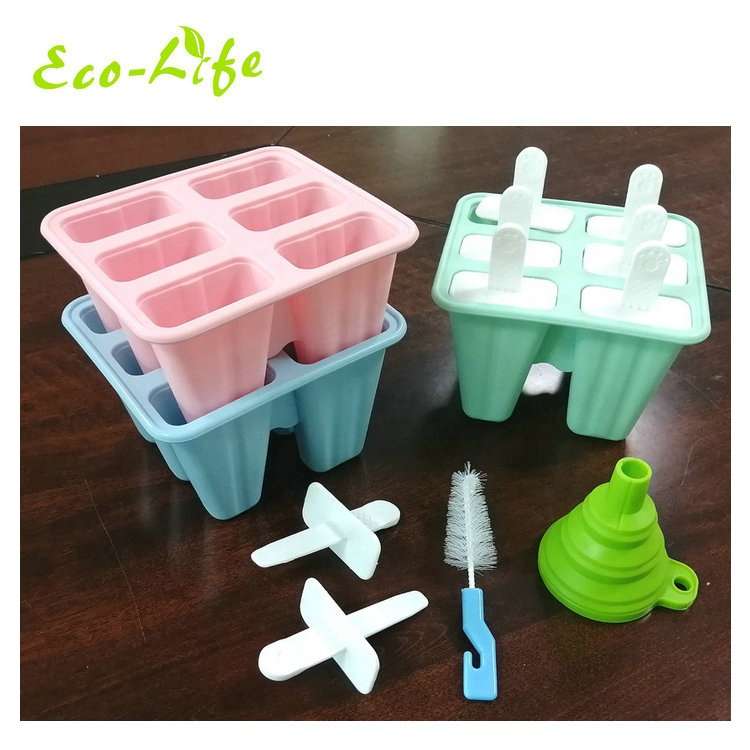 6 Pieces Silicone Ice Pop Molds Ice Cream Makers with Funnel and Brush