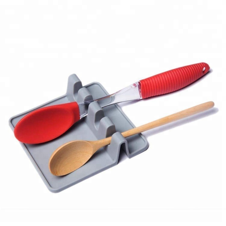 Non Slip Heat Resistant Kitchen Gray Silicone Utensil Rests Spoon Holder